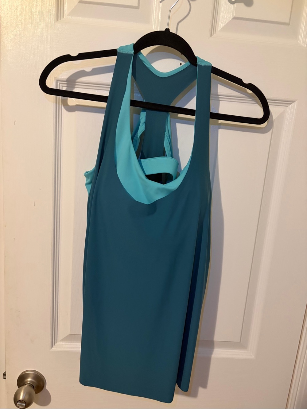 Teal Athleta Racerback Tank with Light Aqua Trim
